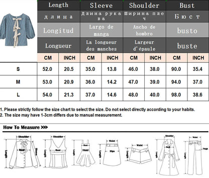 Summer Stripes Shirts for Woman Round Neck Short Sleeves Bow Laceup Tops Female Blouses