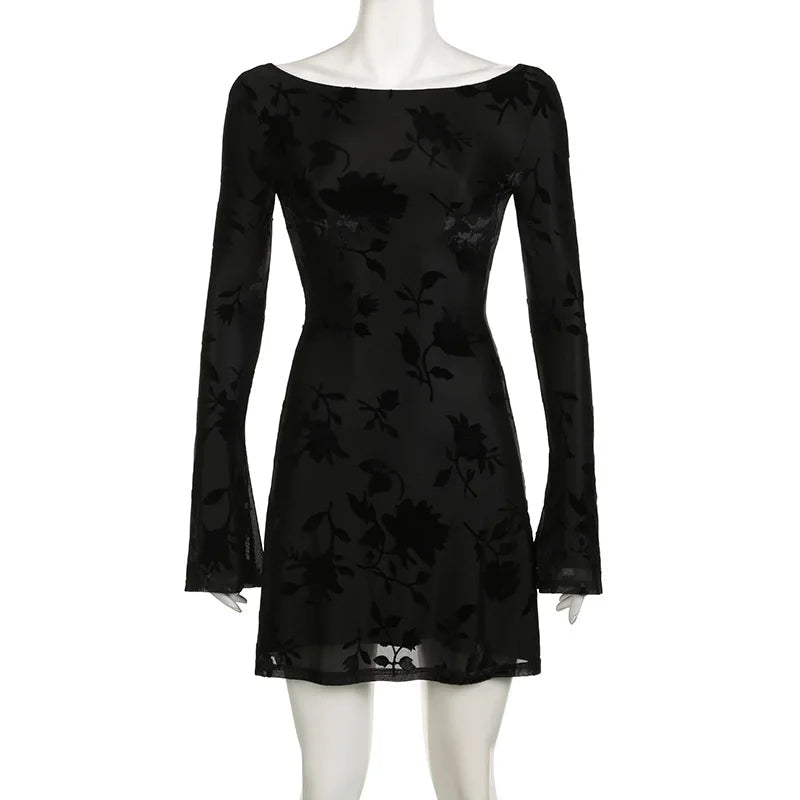 Backless Printed Backless Mini Dress Female Seethrough Laceup Patchwork Bandage Dress Summer Dress