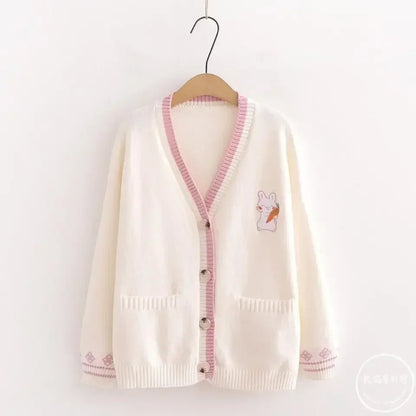 Korean Sweet Sweaters Japanese V Neck Long Sleeve Cardigans New Embroidery Cardigan