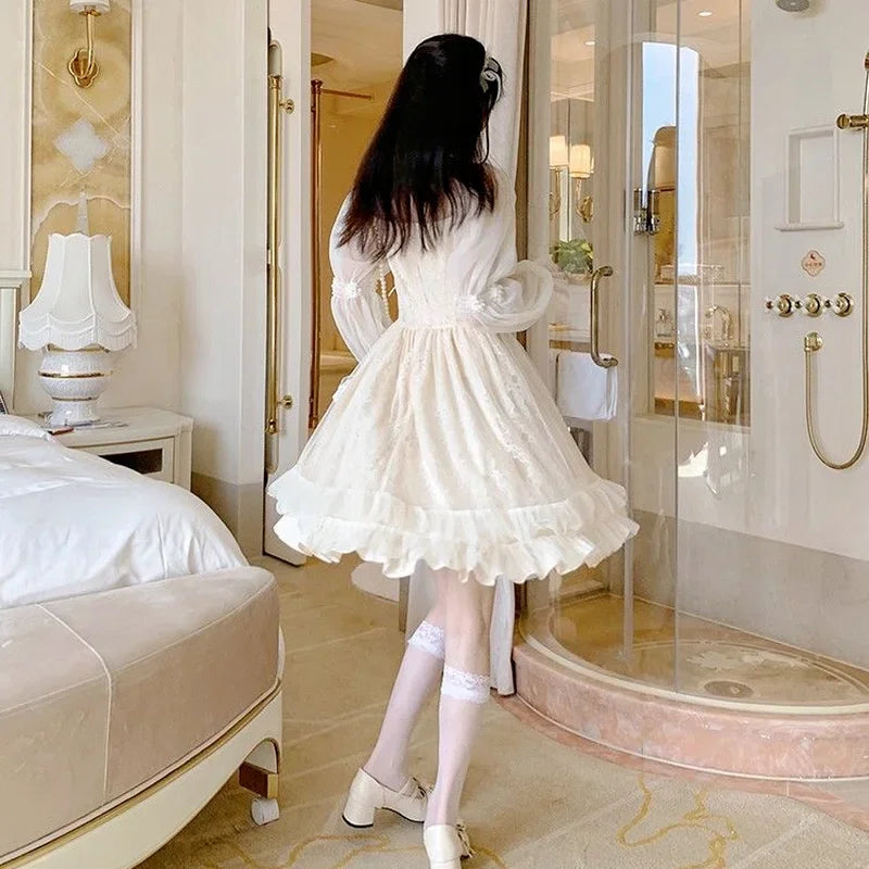 Lolita Kawaii Dress Long Sleeve Y2k Mini Dress Female Japanese Style One Piece Dress Korean Spring