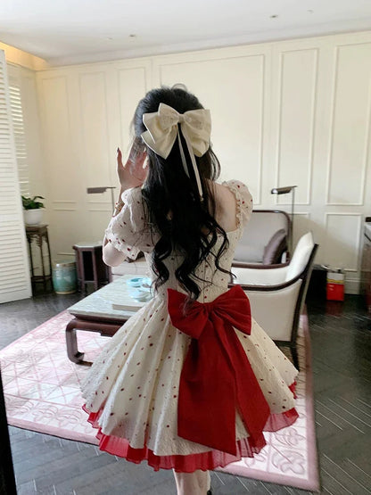 Summer New Sweet Mini Dresse French Square Collar Princess Bow Short Sleeve Dress Party Dresses Vestidos