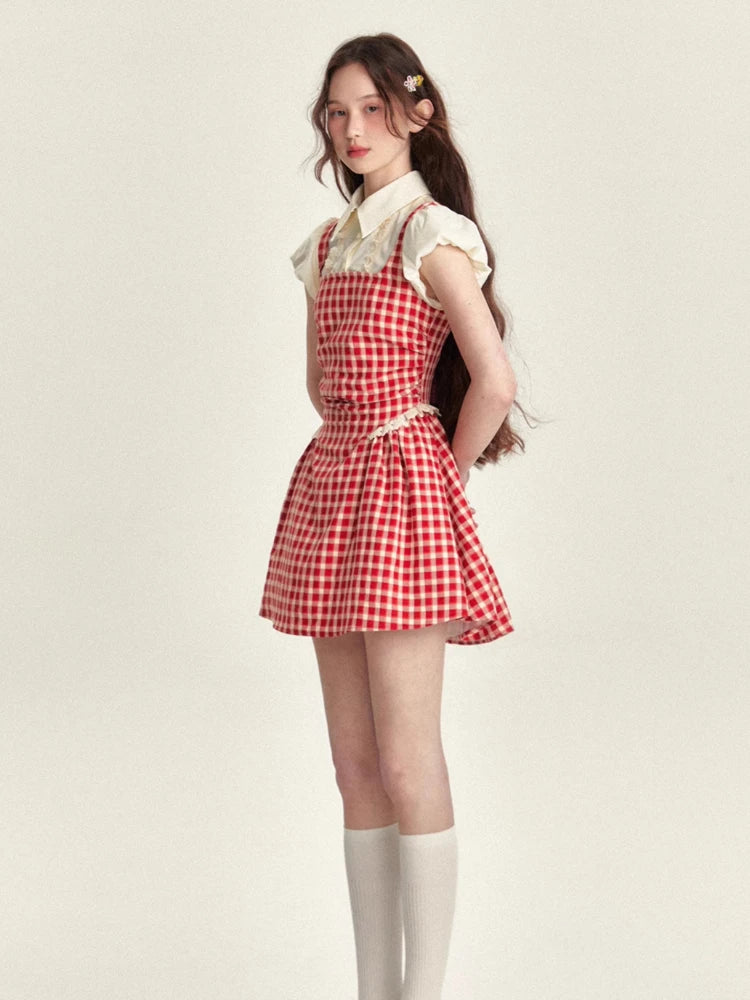 Summer Y2k Coquette Plaid Shirt Dress Preppy Style Sweet Short Party Dress Japanese Mini Dress New