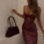 Burgundy Pu Leather Maxi Dresses Strapless Backless Bandage Sleeveless Pleated Hip Package Party Dress New Split Robe