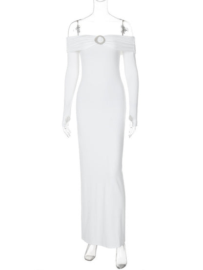 Off-shoulder Long Sleeve Maxi Dress for Autumn New Strapless Backless Bodycon Club Party Long Dress