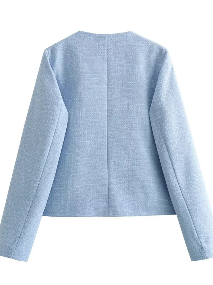 Autumn Patchwork Cardigan Sweater Scoop Neck for Pocket High Waist Outwear Female Coat
