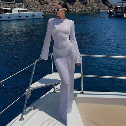 Beach Holiday Bikini Cover-ups Dress Sun Protection Bodycon Backless Long Dress Club Party Night