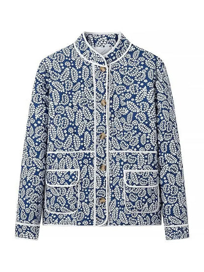 Printed Patchwork Jackets Female Contrast Loose Long Sleeve Autumn Pocket High Street Coat ’s Cardigan