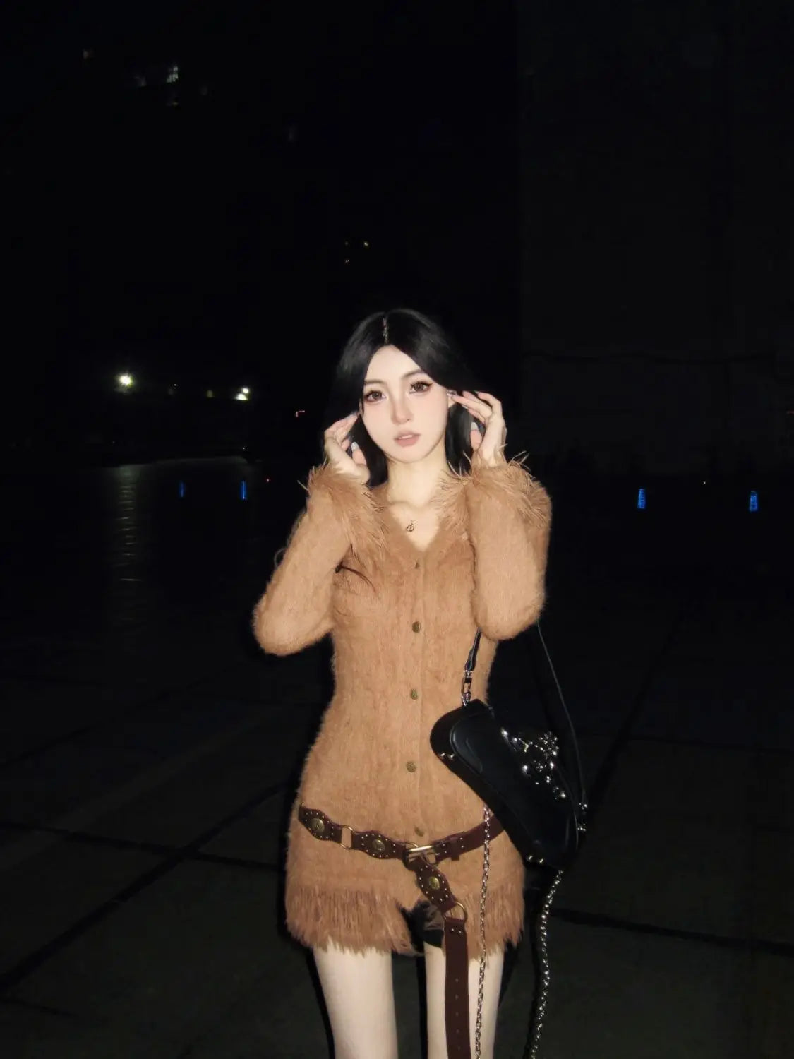 Retro Lazy Stylish Tassel Vneck Sweater Clothing Autumn/winter Loose Soft Furry Slim Camel Knitted Cardigan Tops