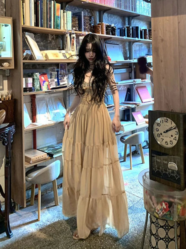 French Midi Dress Causal Y2k 2000s Party Dress Summer Korean Office Lady Slim One Piece Dress