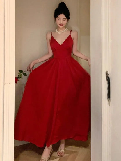 Spaghetti Strap Evening Party Dress V-neck A-line Long Dresses for Wedding Prom Robe One Piece Vestidos