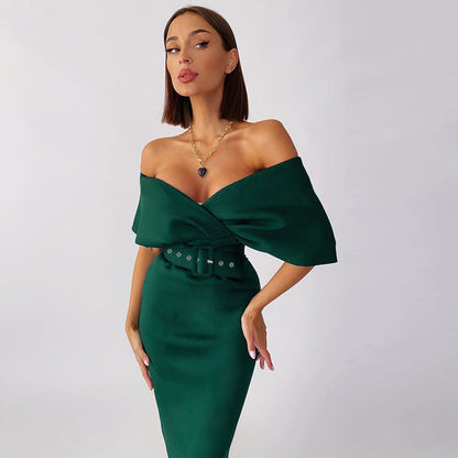Off-shoulder Party Evening Formal Midi Dress