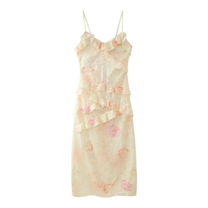 V-neck Backless Sleeveless Long Dresses Fashionable High Waist Slim Party Dress Print ’s Evening Dress