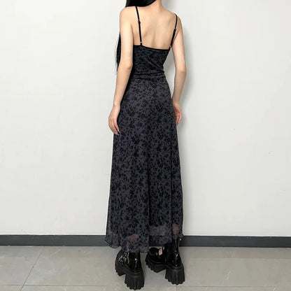 Y2k Dresses Summer Clothes Print Spaghetti Strap Sleeveless Bodycon Long Dress Grunge Fairycore Dresses