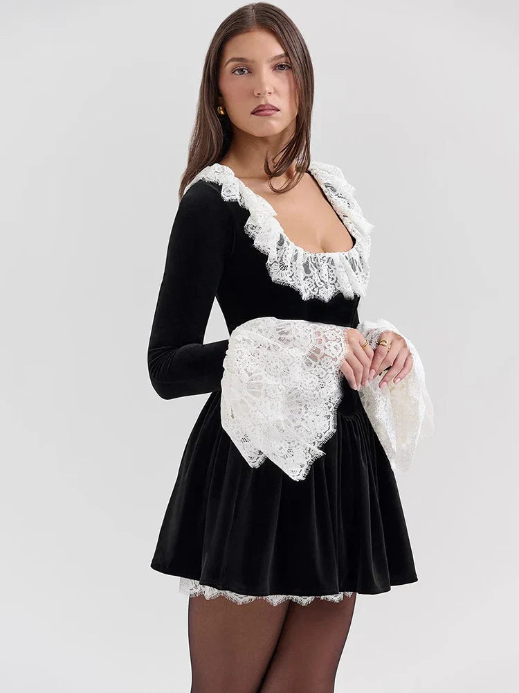 Frida - Lace Flare Long Sleeve Mini Dress