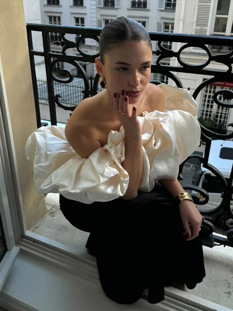 Off Shoulder Long Dresses Slim Black Patchwork Petal Sleeves Robes Female Versatile Party Evening