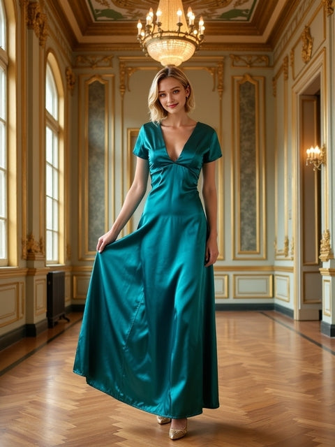 Temperament V-neck High Waist Evening Dress Backless Sleeveless Party Dresses ’s Hollow Long Dress