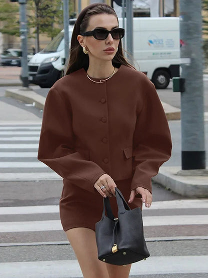 Cardigan Skirt Two Pieces Set Female Button Long Sleeve Top Slim Mini Skirt Matching Set Autumn