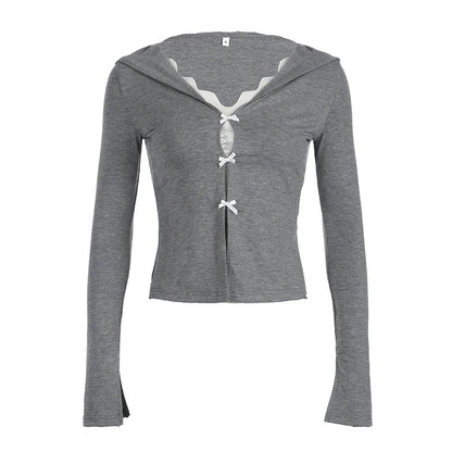 Sweet Korean Bowknot Sailor Collar Fake Two Piece Top Tees Long Sleeve Gentle Cardigan Autumn
