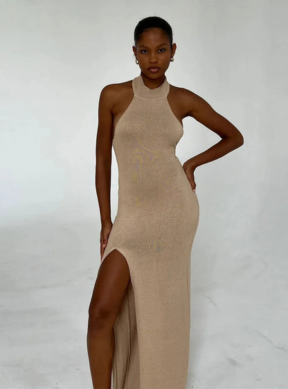 Long Dress Sleeveless Halter Neck Beach Swimwear Cover Up Evenng Party Dress Maxi Beachwear Outfits