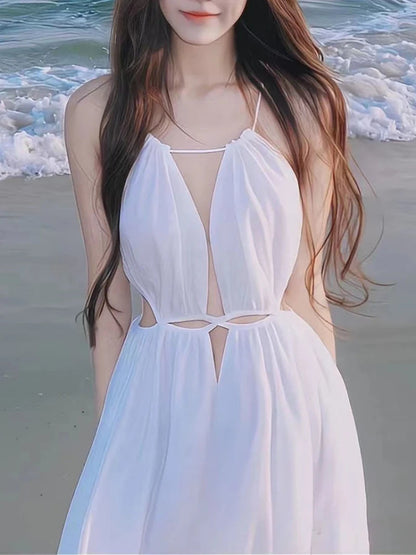 Long Midi Dress Halter Sleeveless Party Prom Beach Mujers Female Outerwear Vestidos