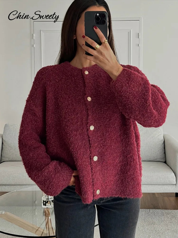 Long Sleeve Sweater Loose Single-breasted Round Neck Cardigan Spring Soft All-matching Outwear