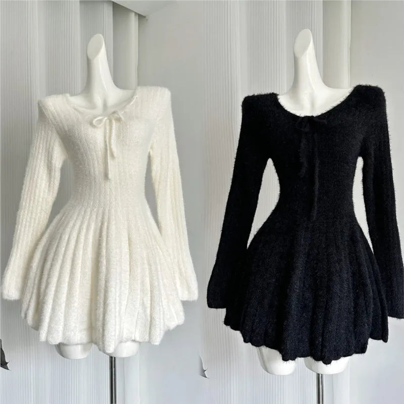 Autumn Winter Knitted Dresses for Woman Y2k Harajuku Slim Sweater Dress New Korean Mini Party Dress