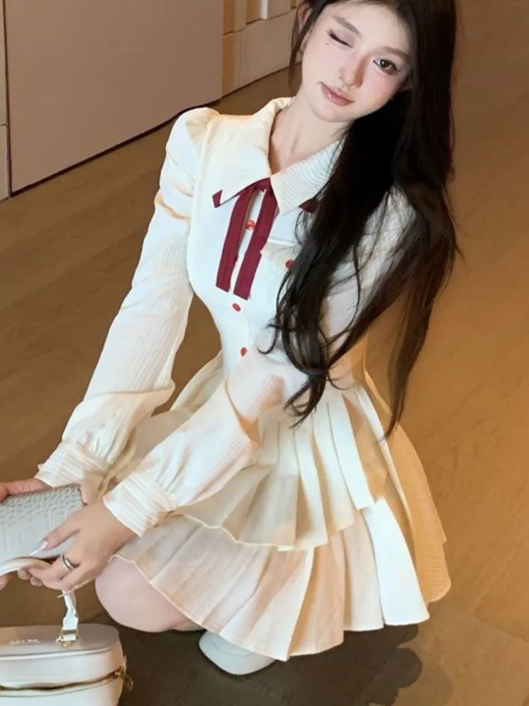 Sweet Mini Dress for Preppy Style Party Pleated Mini Dresses Slim Short Vestidos Female Outfits