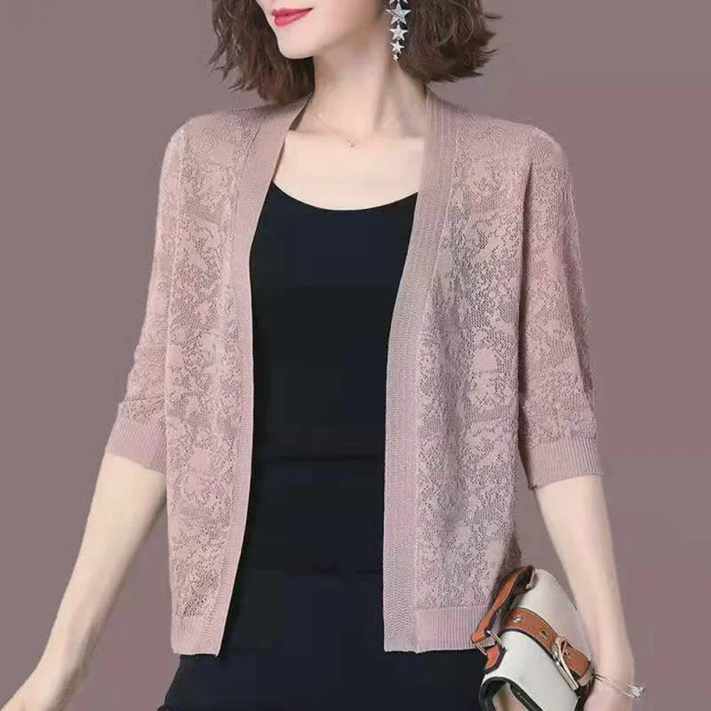 Thin Knitted Cardigan Summer Ice Silk Sun Protection Coat ’s Short Knit Sweater Hollow Out Shawl Jacket