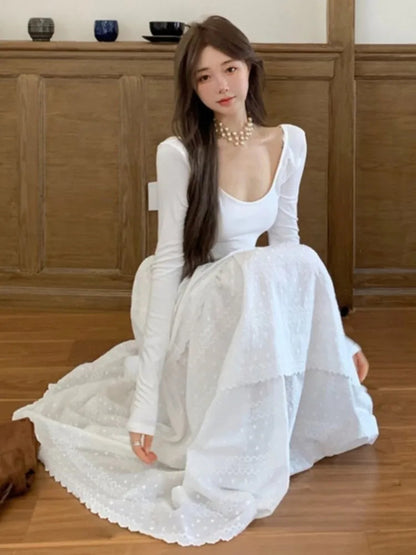 Autumn Cake Long Dress for Long Sleeve Oneck Aline Party Dresses One Piece Vestidos Robe
