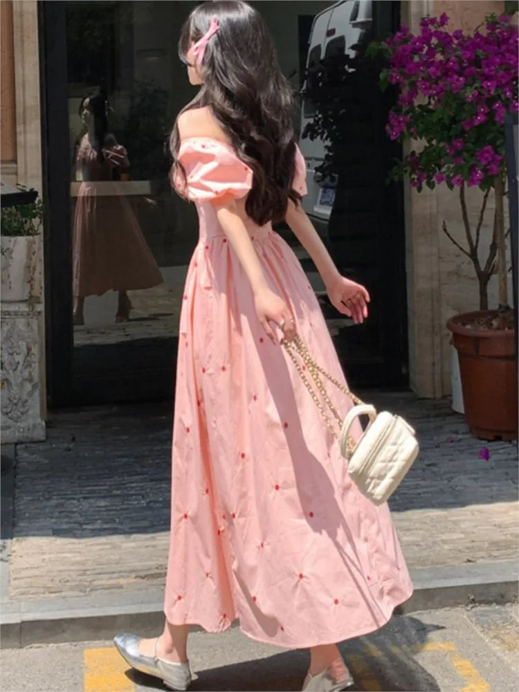 Fairy Midi Dress of Causal Puff Sleeve Party Dress Female One Piece Y2k Clothes
