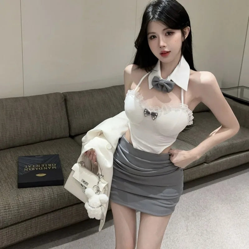 Party Mini Dresses Sleeveless Lace Patchwork Hollow Out Bandage Backless Slim Dress Clubwear