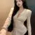 Backless Lace Youthful Black Long Sleeve Shirt V Neck Patchwork Basic Blouse Lady Office White Top