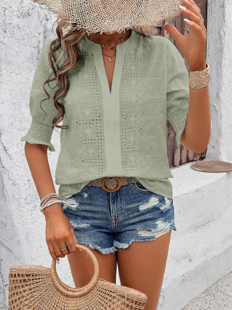 Embroidery Lace Swiss Dot Blouse