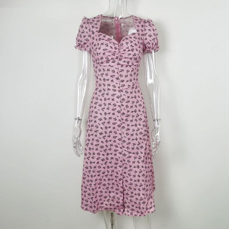 Summer Side Split Long Dress Female Beach Retro Print Sundress Vestido