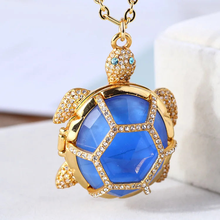 European and American Jewelry Diamondencrusted Resin Threedimensional Turtle Turtle Openable Sweater Chain Ring