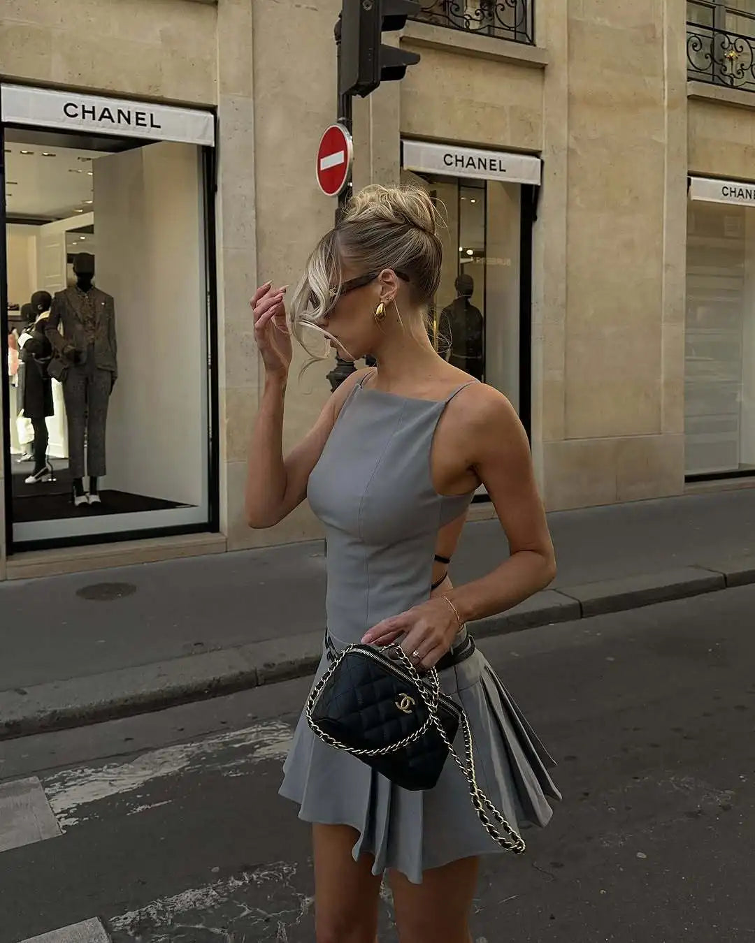 High Street Backless Bandage Pleated Dress Slit Sleeveless Bodycon Mini Dress New Summer Party Dress