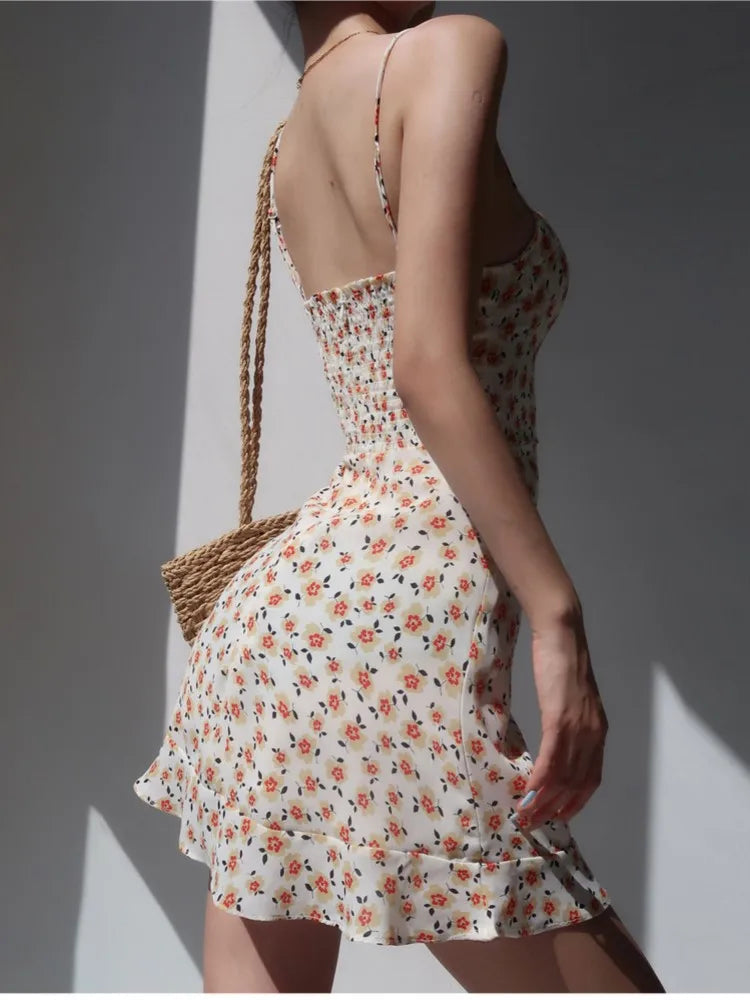 Short Dresses for Summer Spaghetti Strap Backless Beach Party Mini Dress Vacation Outfits