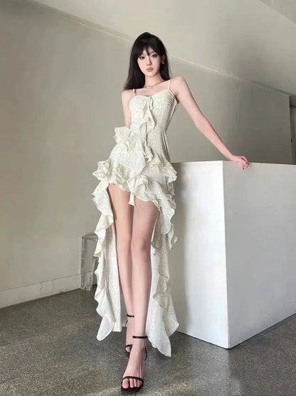 Irregular Suspender Dress Holiday Dress Summer New Formal Highend Female Evening Korean Long Dresses.