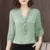Spring Summer Style Blouses Shirts Lady Three Quarter Sleeve V-neck Ruffles Decor Blusas Tops Df3732