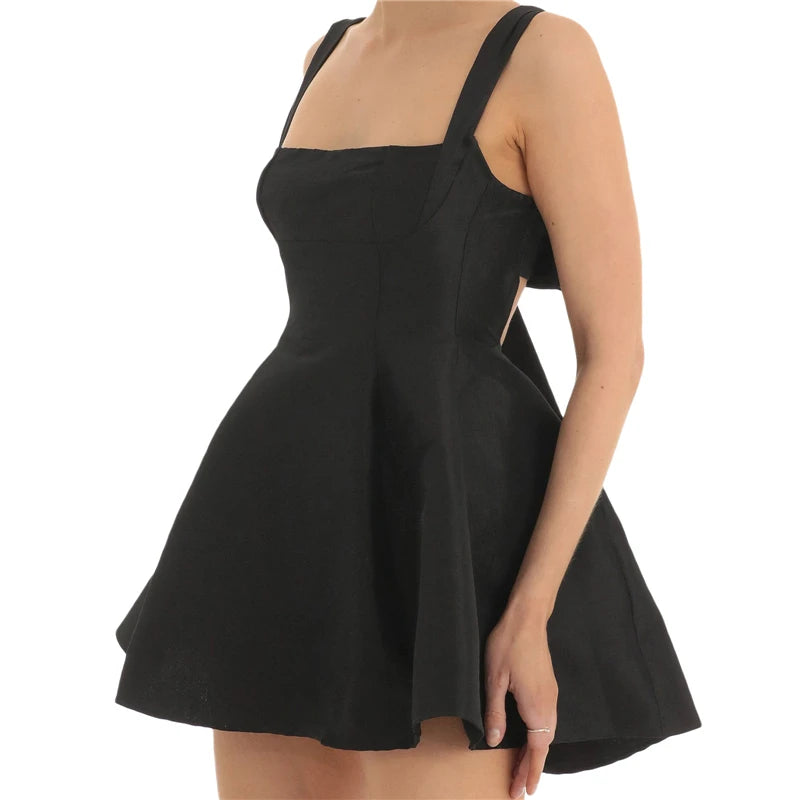 Satin Dress for Summer Color Square Collar Sleeveless Backless a Line Mini Dress Party Dresses