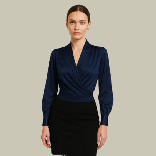 Ruby | ’s Wrap Front Long Sleeve Satin Blouses