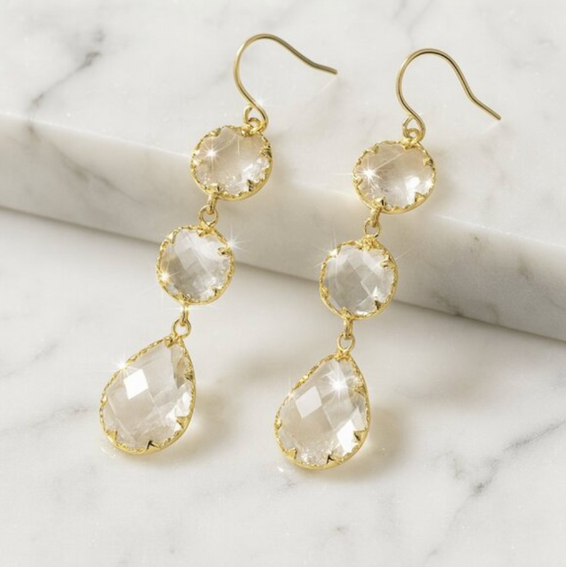 “sia” Crystal Chandelier Earrings With Gold Etching