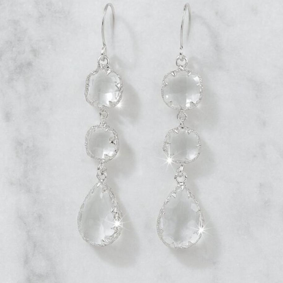 “sia” Crystal Chandelier Earrings With Gold Etching