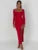 Long Sleeve Ruched High Split Maxi Dress Square Collar Drawstring Bodycon Party Long Dress Autumn