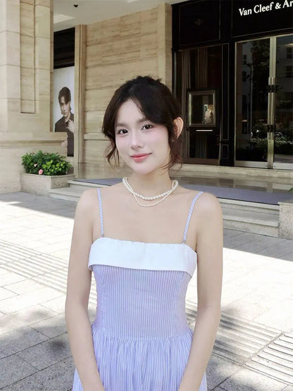 Aline Maxi Dresses Summer New Splicing Slim Dresses Backless Sling Female Dress Clothing