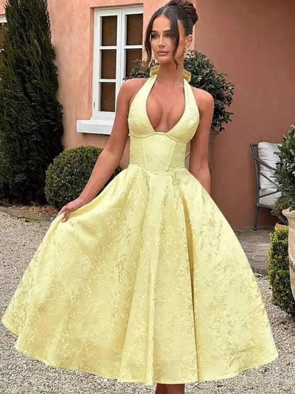 Jacquard Bow Strapless Backless Mini Dress