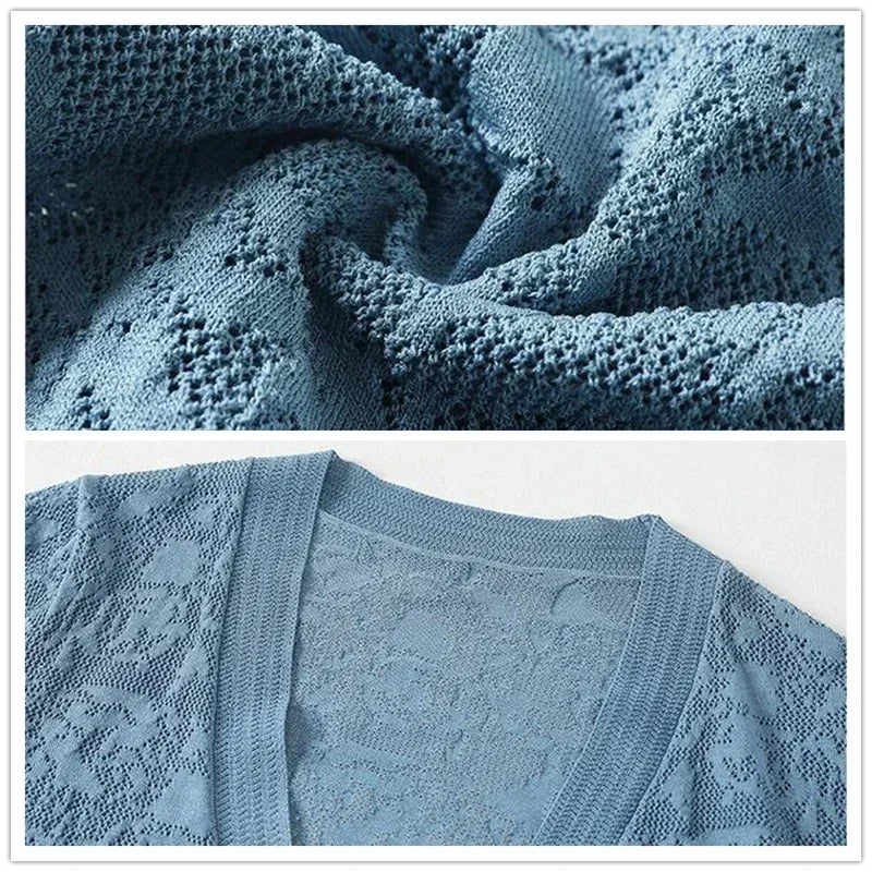 Hollow Lace Sunscreen Cardigan Sweater Wide Loose Air Conditioning Knitted Sweater Thin Section Female Spring Autumn
