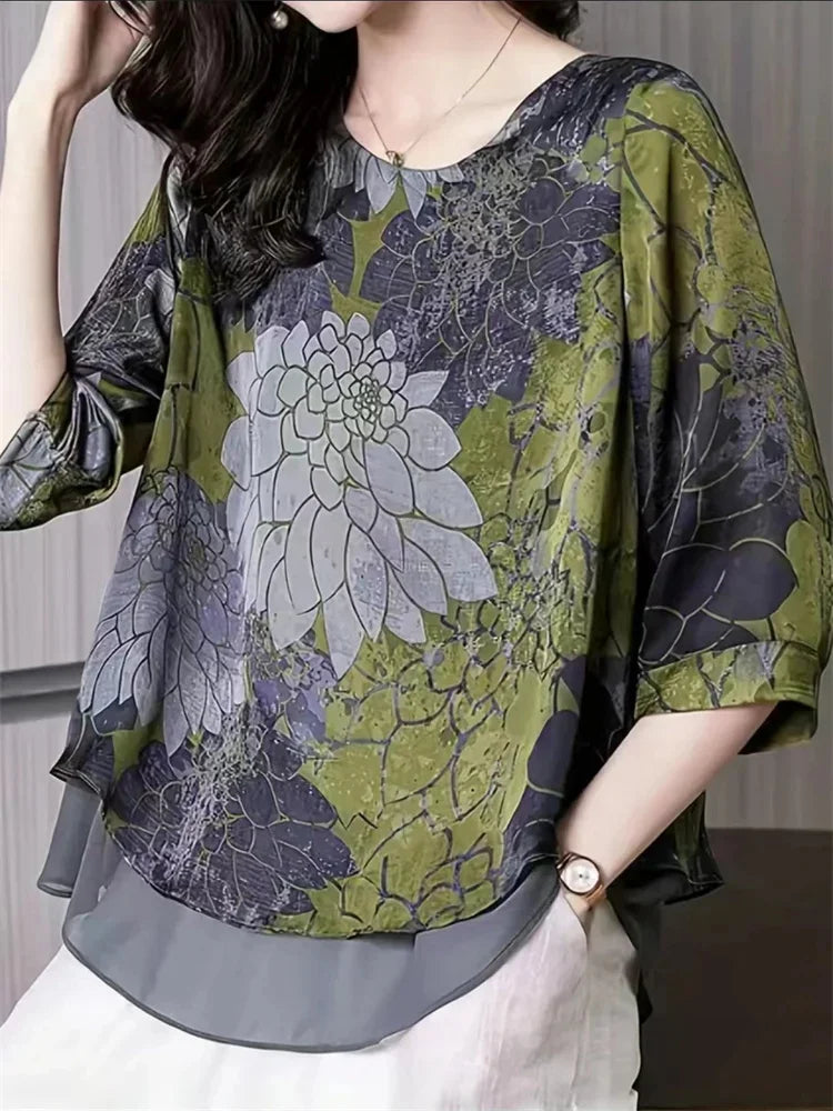 Summer Style Blouses Shirts Lady Half Sleeve O-neck Chiffon Blouse Tops