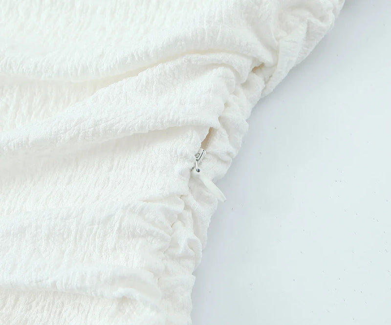 Female Summer Slim Mini Dresses White Square Collar Sleeveless Backless Plaeted Zipper New Dress