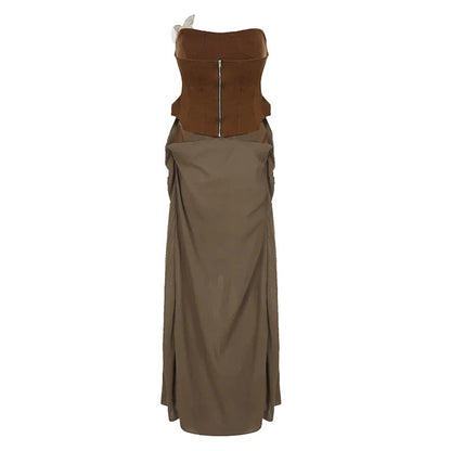 Butterfly Detail Strapless Long Dress Aesthetic Detachable Corset Top Maxi Dresses